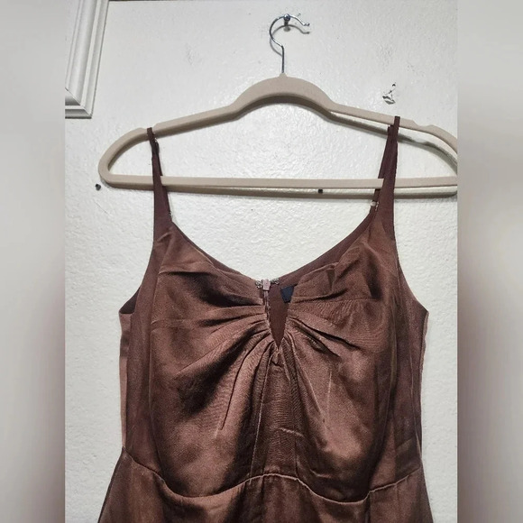 Lulus Lovely Drama Brown Satin Sleeveless A-Line Maxi Dress Wedding Party Prom - Picture 9 of 12